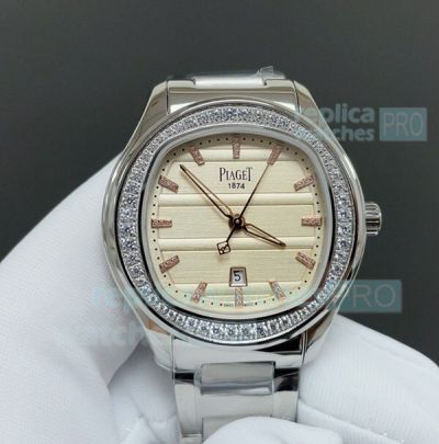 TWF Clone Piaget Polo Date 150th Stainless Steel Beige Diamond Bezel Watch